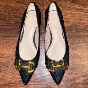 Boden Black Flats Pebble Leather with Gold Detail